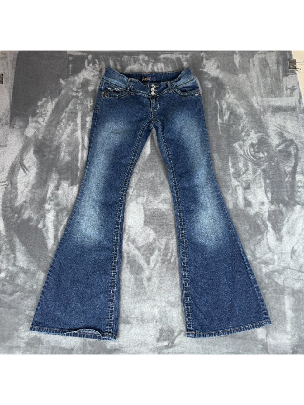 Vintage Y2K Angels Women's Denim Jeans Bell Bottom Flares Low Rise Hippy Blue 9